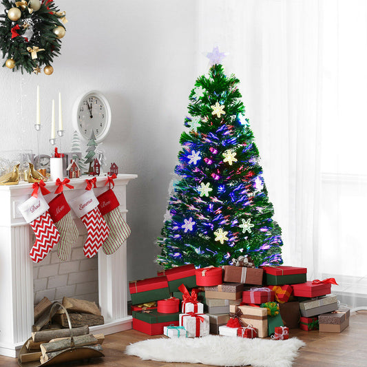 3/4/5/6 Feet Artificial Fibre Optic Christmas Tree with Snowflakes Top Star-4 ft
