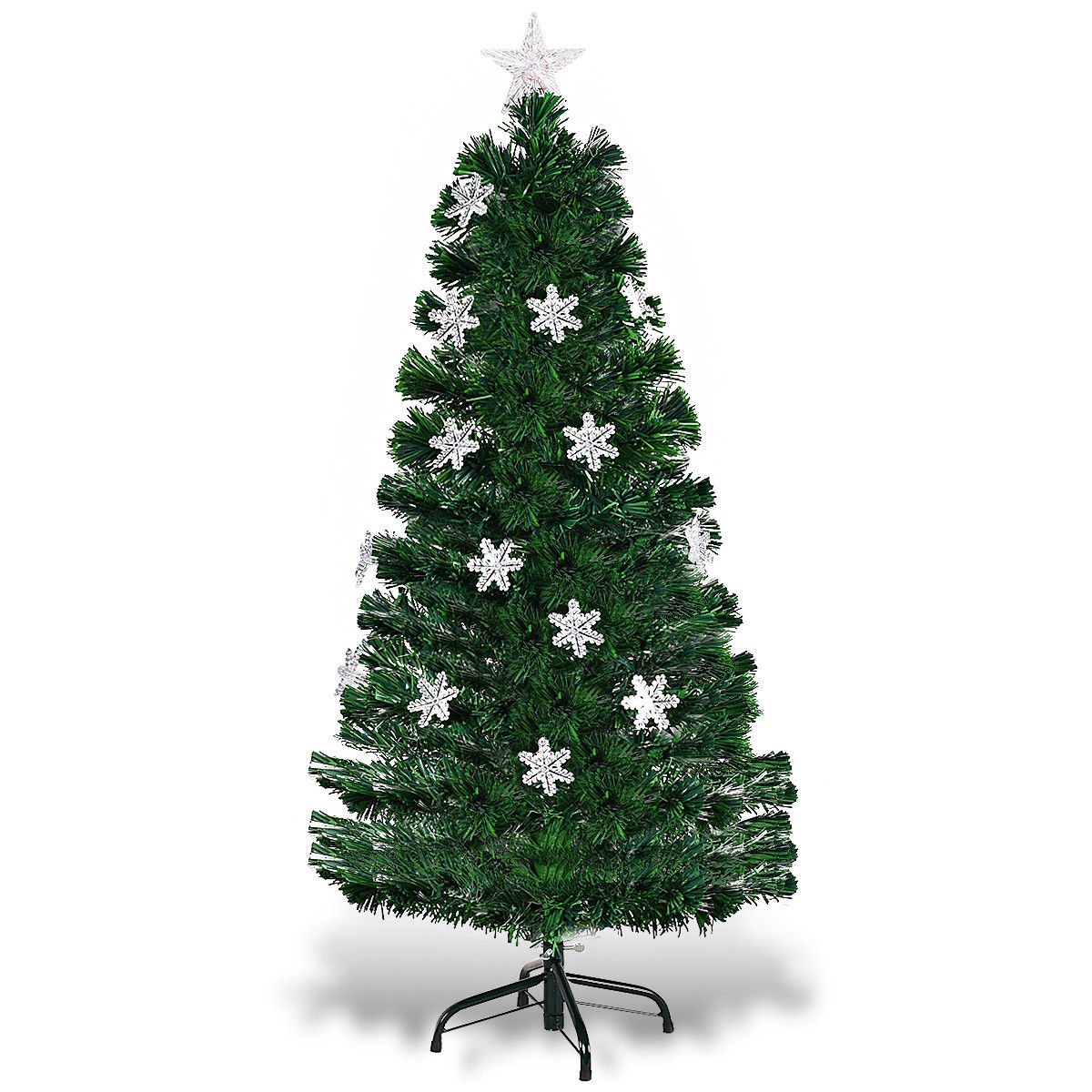3/4/5/6 Feet Artificial Fibre Optic Christmas Tree with Snowflakes Top Star-4 ft