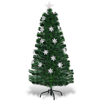 3/4/5/6 Feet Artificial Fibre Optic Christmas Tree with Snowflakes Top Star-4 ft