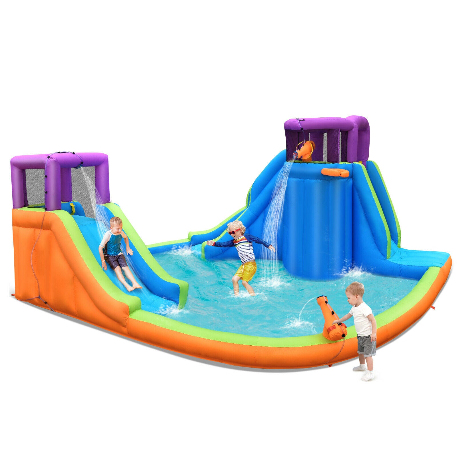 Inflatable Double Water Slides with Splash Pool