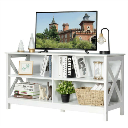 Wooden TV Stand Table with 3-Tier Shelf-White
