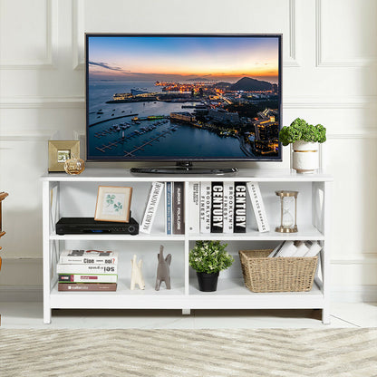 Wooden TV Stand Table with 3-Tier Shelf-White