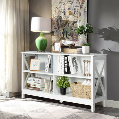 Wooden TV Stand Table with 3-Tier Shelf-White