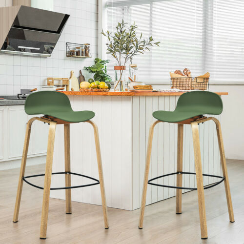 2 x Bar Chairs, High Counter Stools with Footrest-Green