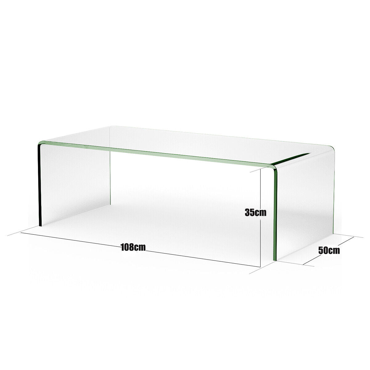 108 x 50 cm Tempered Glass Coffee Table-Transparent