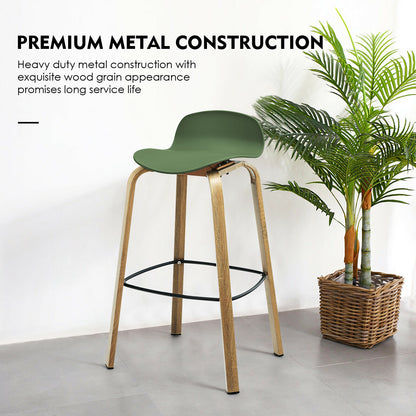 2 x Bar Chairs, High Counter Stools with Footrest-Green