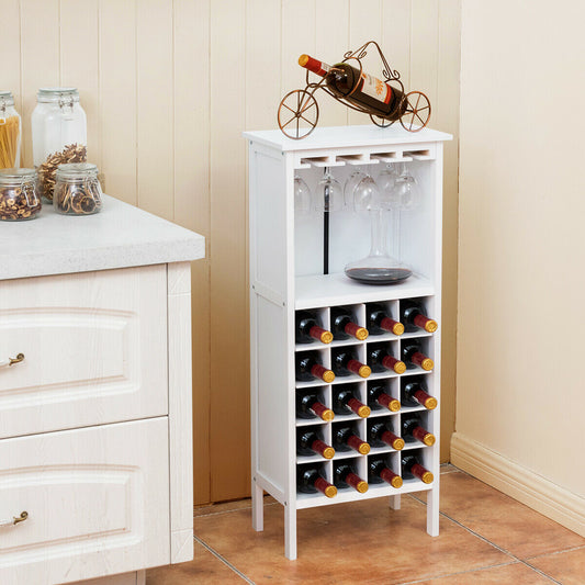 Wine Rack 20 Bottles Wood Holder Display-White