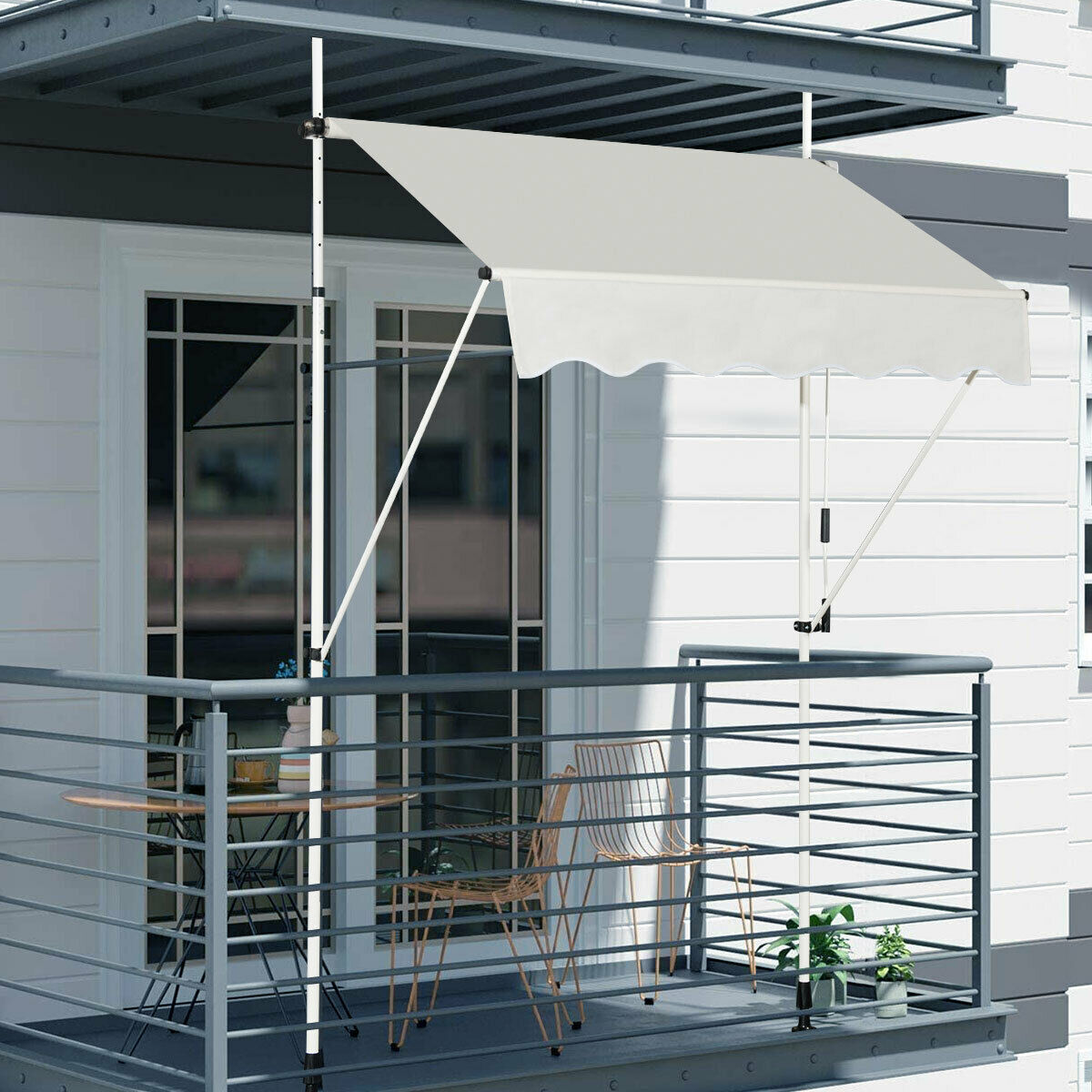 Retractable Outdoor Patio Garden Sun Shade-White