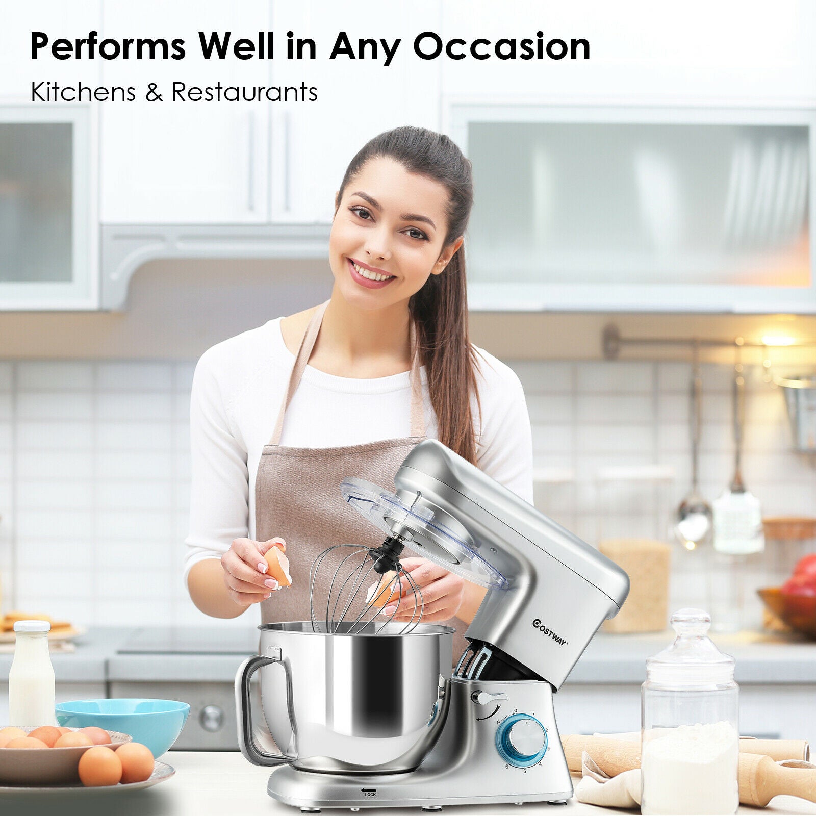 1400W Electric Stand Mixer 6 Adjustable Speed Kitchen Beater-Silver