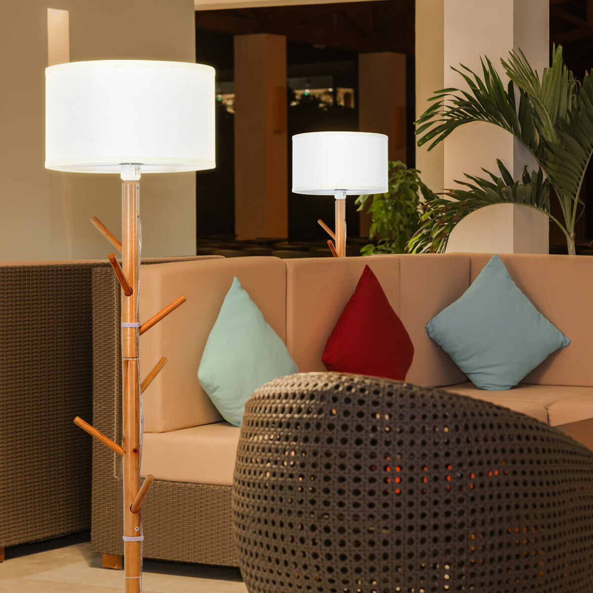 2 in 1 Wooden Floor Lamp (E27) / Coat Stand
