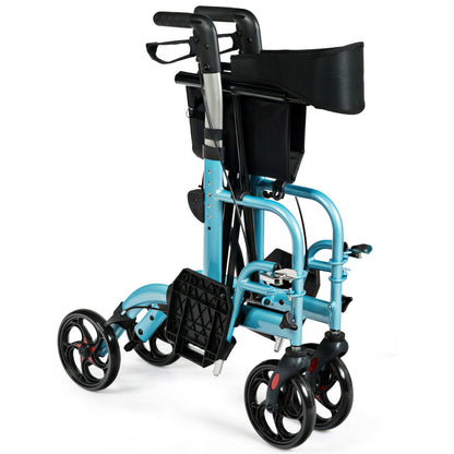 Folding Rollator Aluminium Mobility Aid with 4 Wheels-Blue