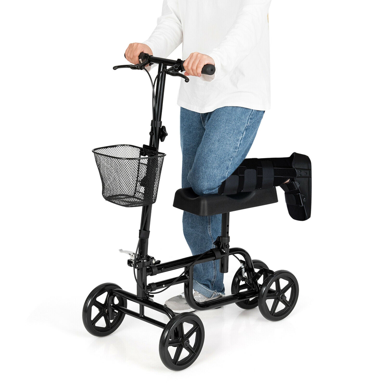 Adjustable Steerable Knee Walker Folding Scooter with Brake-Black
