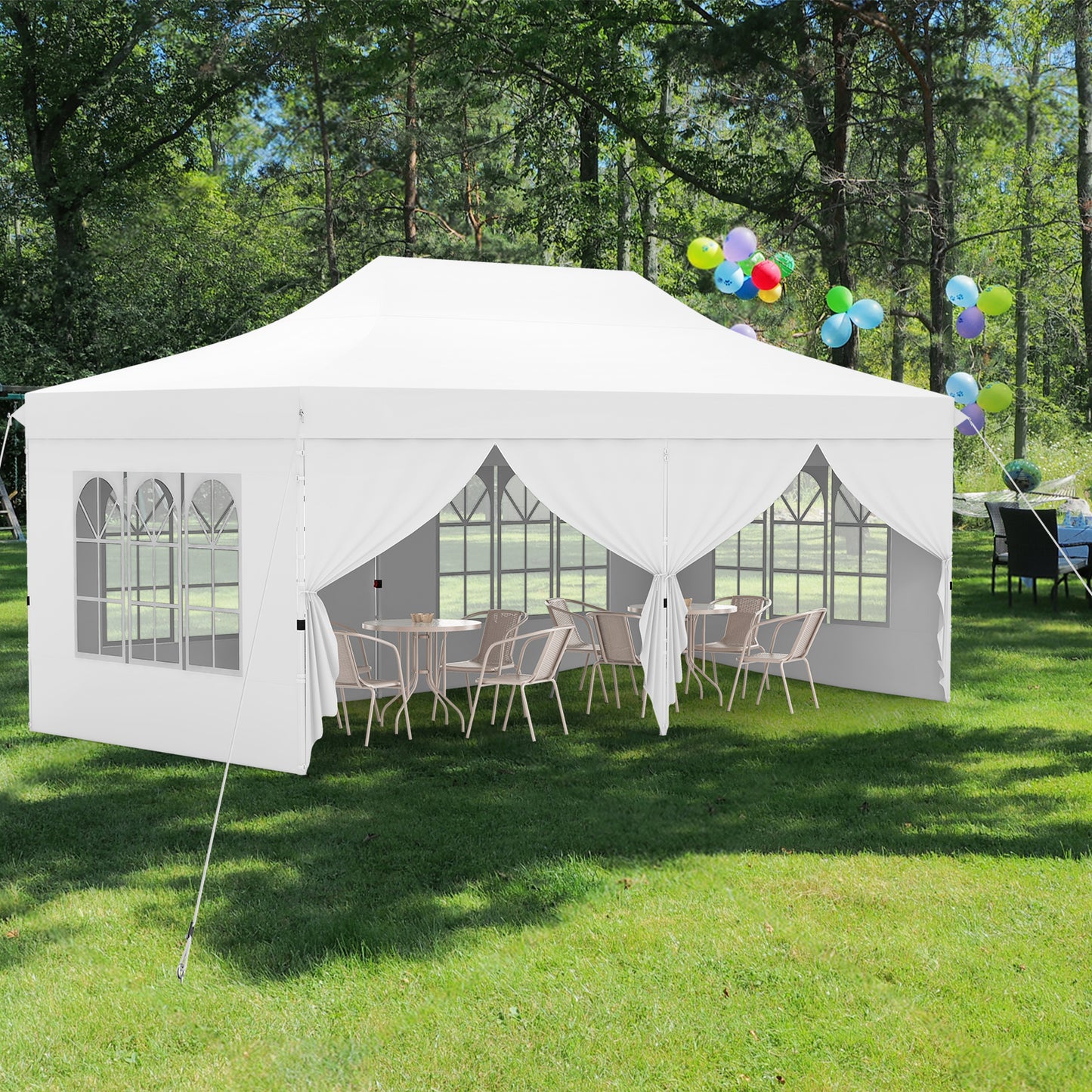 Pop-up Canopy Tent with 6 Detachable Sidewalls and Carrying Bag-White
