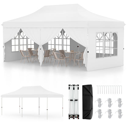Pop-up Canopy Tent with 6 Detachable Sidewalls and Carrying Bag-White