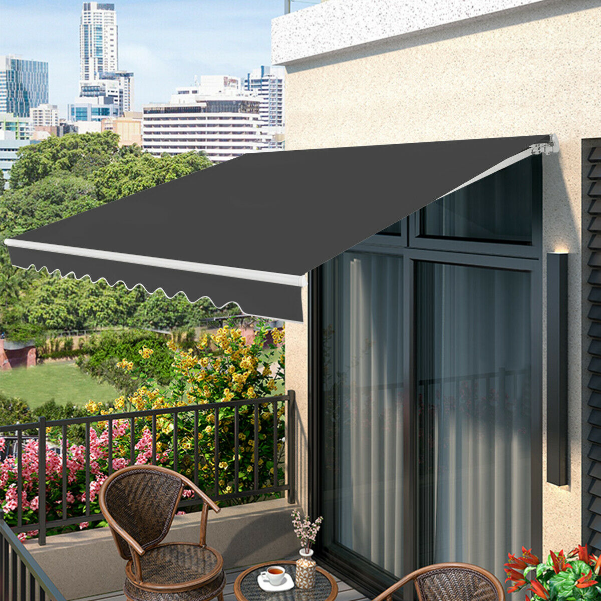 Patio Awning Sun Shade Retractable Shelter Outdoor-Grey