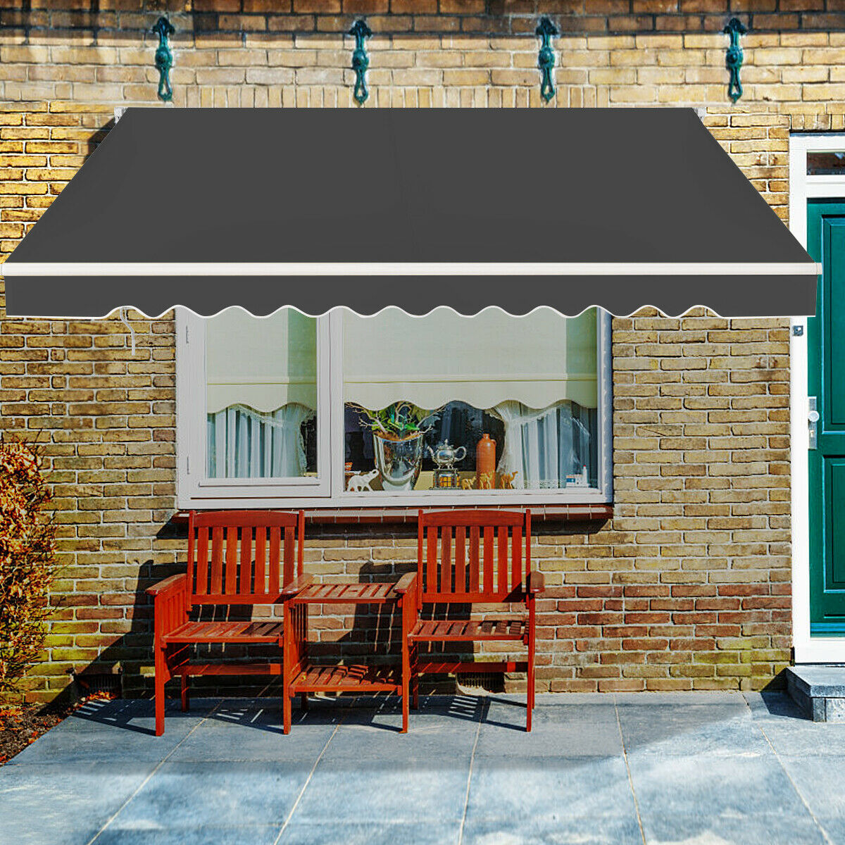 Patio Awning Sun Shade Retractable Shelter Outdoor-Grey