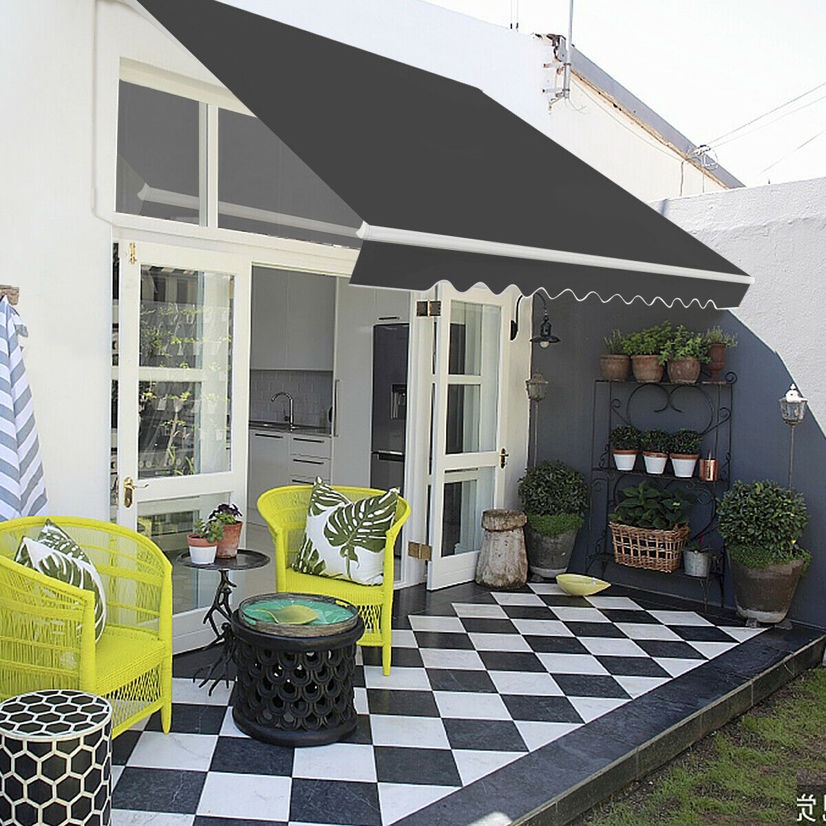 Patio Awning Sun Shade Retractable Shelter Outdoor-Grey