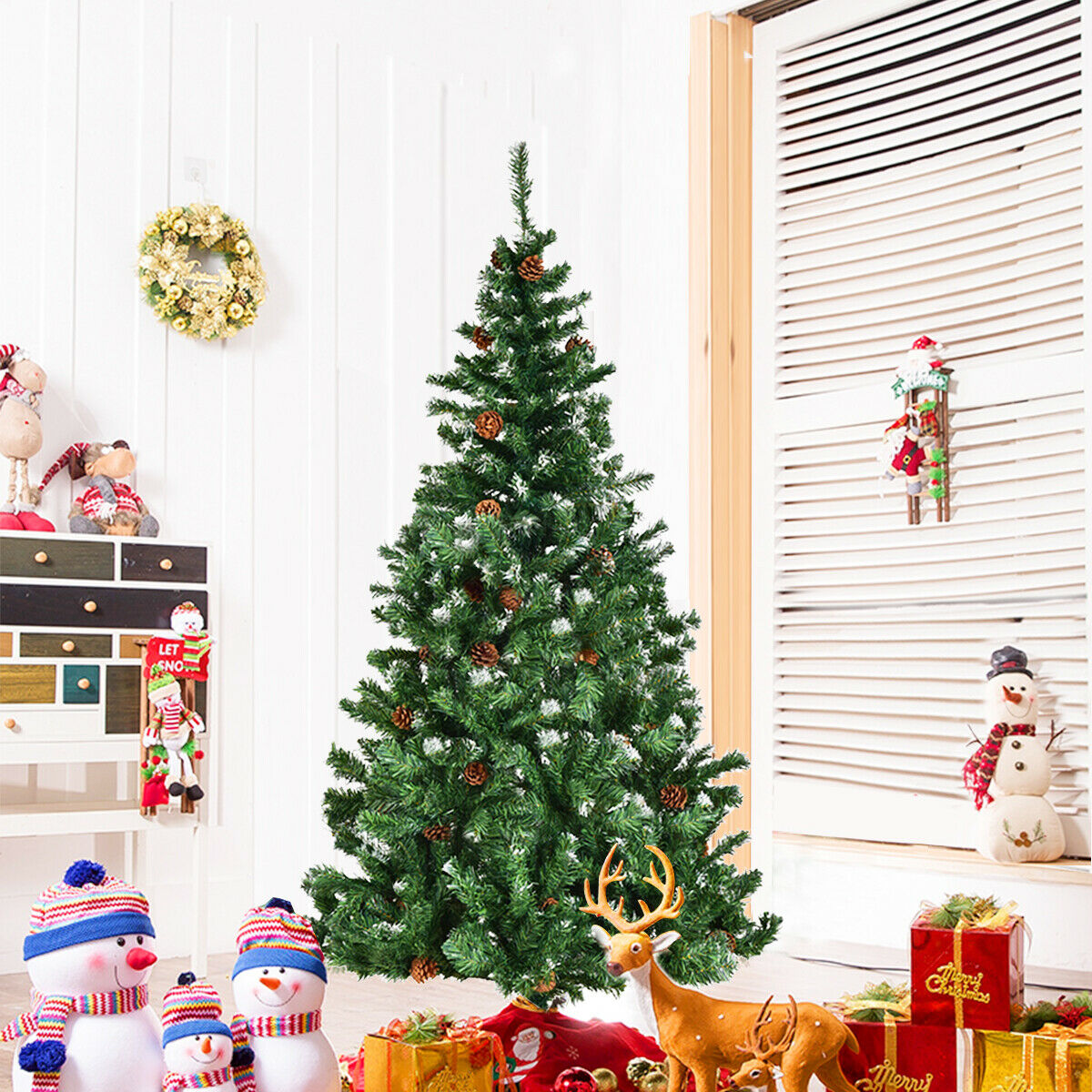 6ft Artificial Christmas Tree with Snow and Pine Cones