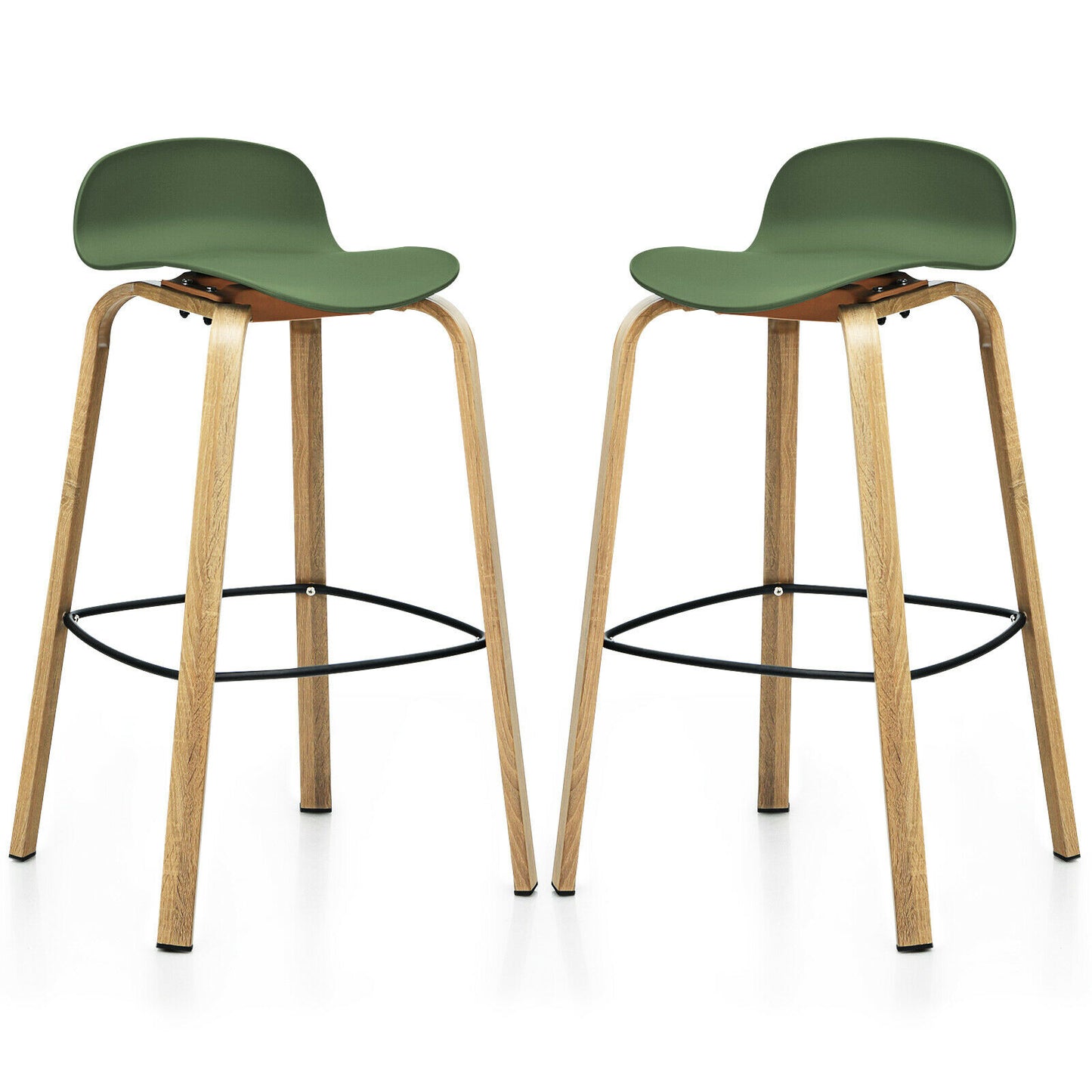 2 x Bar Chairs, High Counter Stools with Footrest-Green