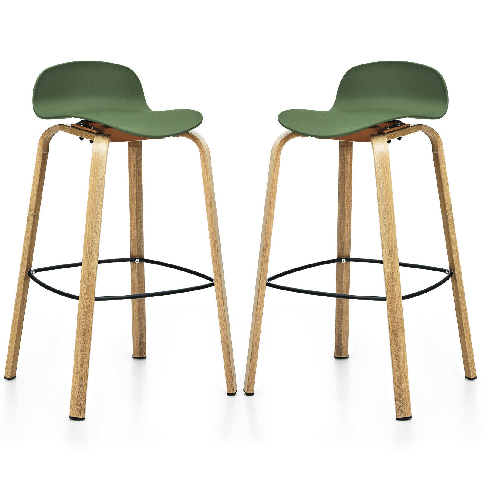 2 x Bar Chairs, High Counter Stools with Footrest-Green