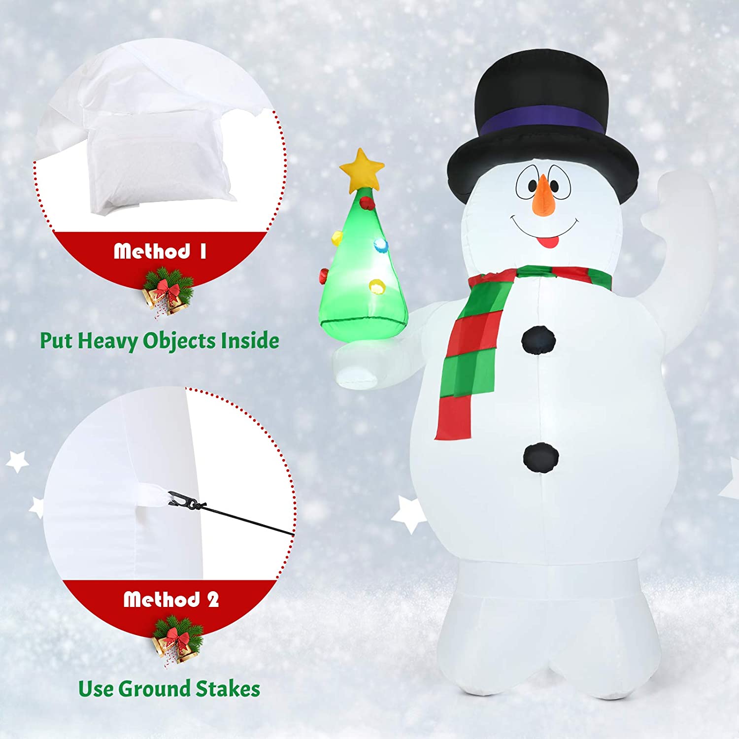 2.4M/ 8FT Inflatable Snowman Christmas Decoration with LED Lights