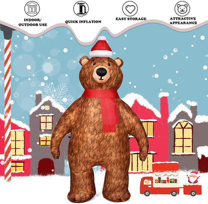 2.2M Inflatable LED Christmas Standing Bear with Santa Hat Scarf