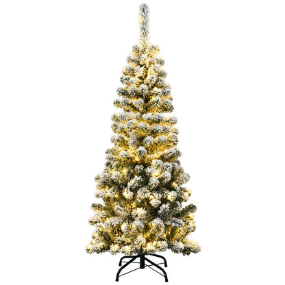 4.5FT Artificial Pencil Christmas Tree Pre-Lit Snow