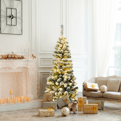 4.5FT Artificial Pencil Christmas Tree Pre-Lit Snow