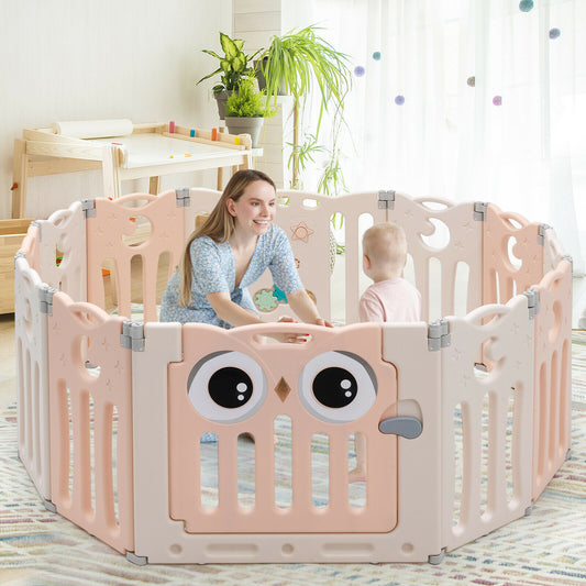12 Panel Foldable Baby Playpen-Pink