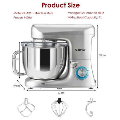 1400W Electric Stand Mixer 6 Adjustable Speed Kitchen Beater-Silver