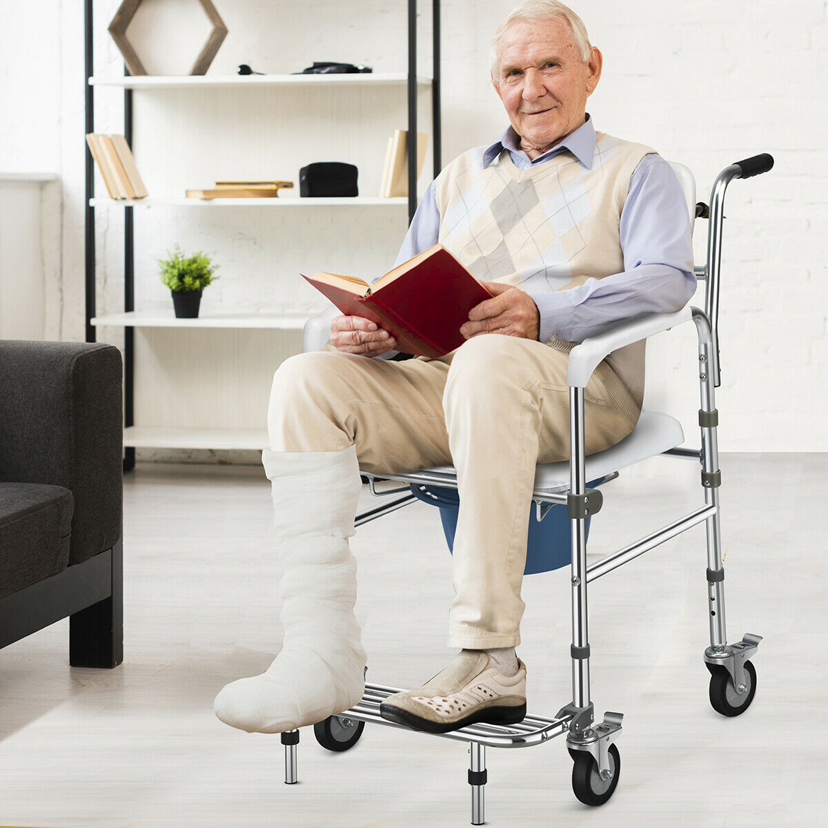 Convertible Wheelchair/ Toilet Chair with Folding Pedals