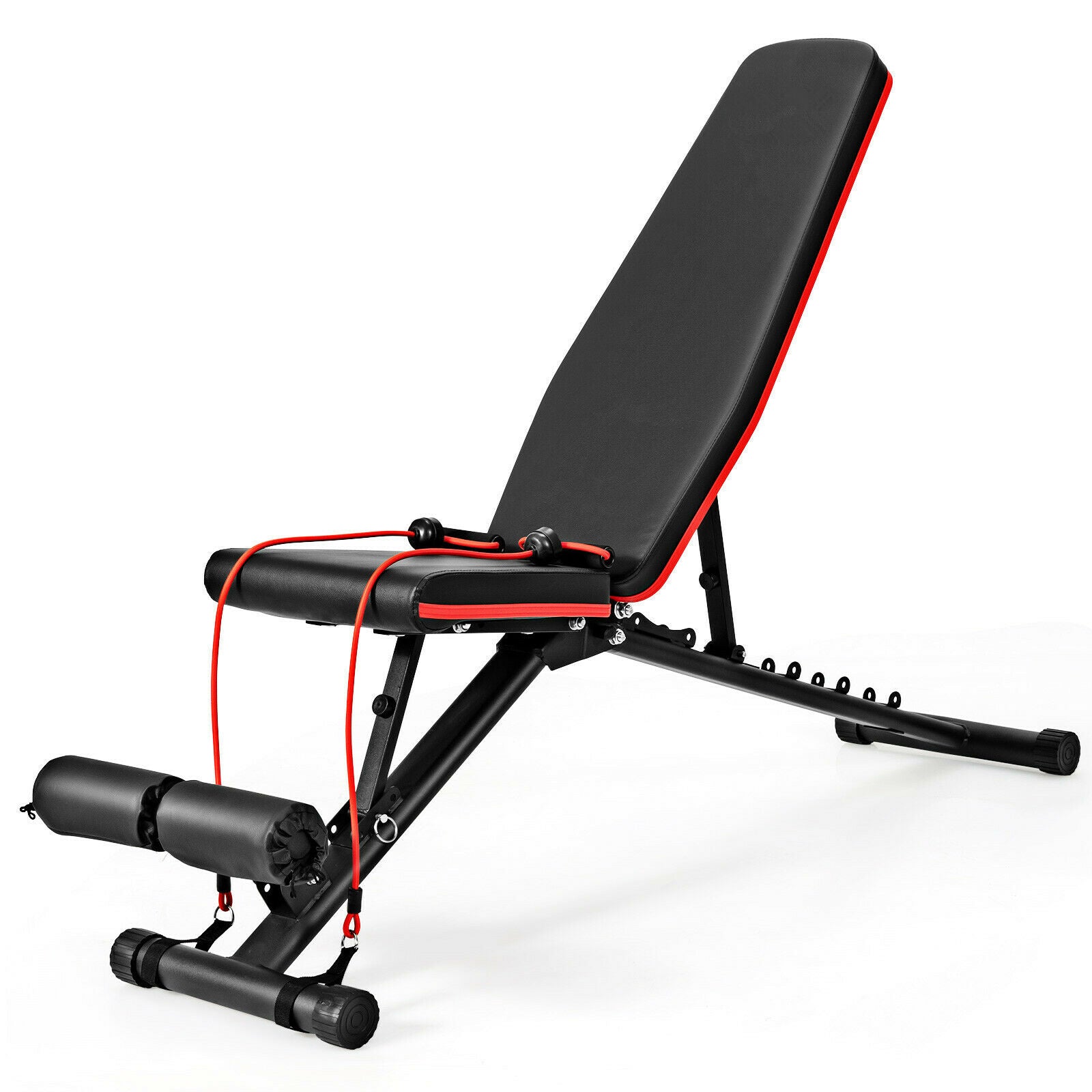 Adjustable Strength Training Bench with High Elastic Ropes-Black