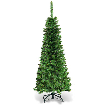 Artificial Pencil Christmas Tree with LED Lights in 3 Sizes-6.5FT