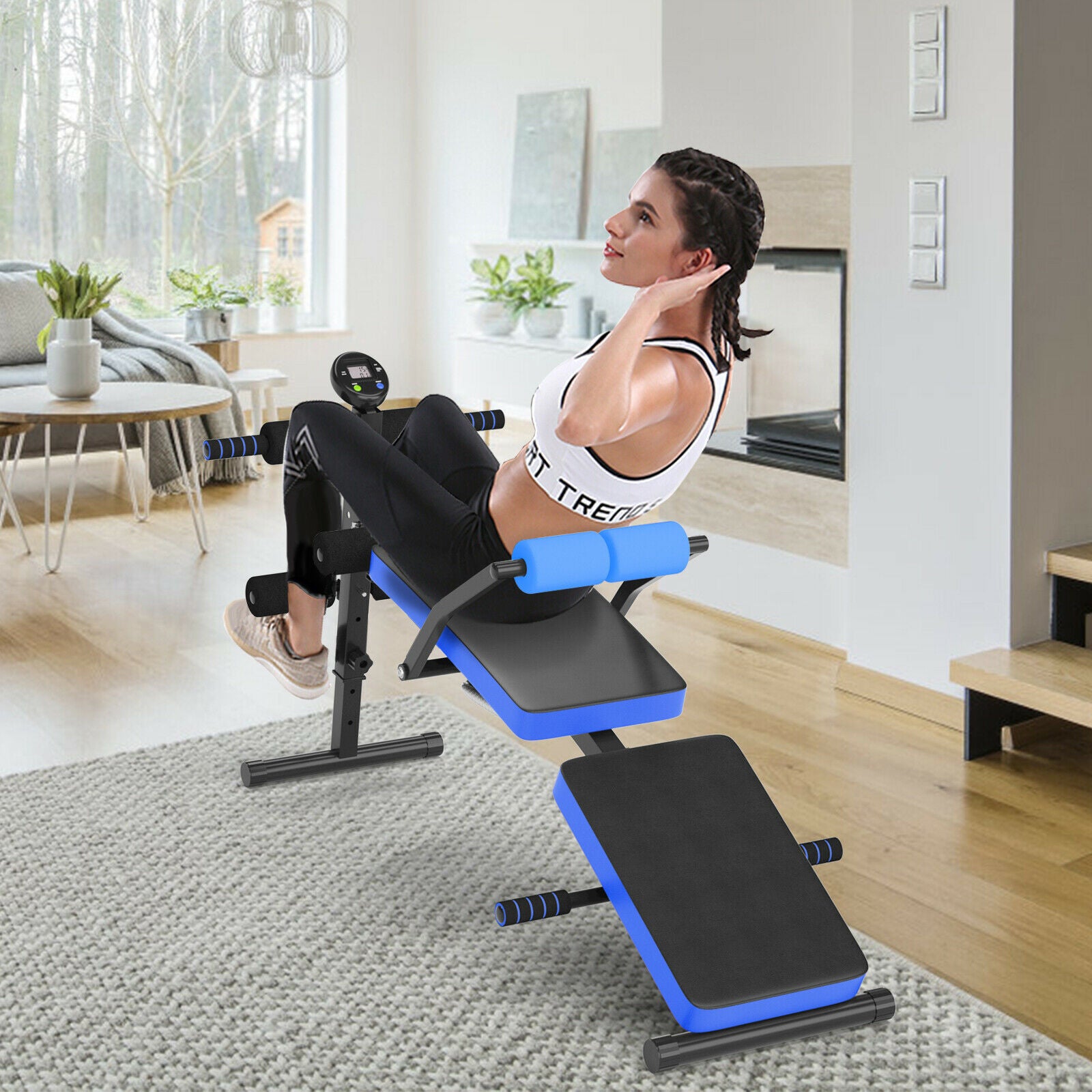 Multi Workout Weight Bench, Foldable, Adjustable with LCD-Blue – GardenArch