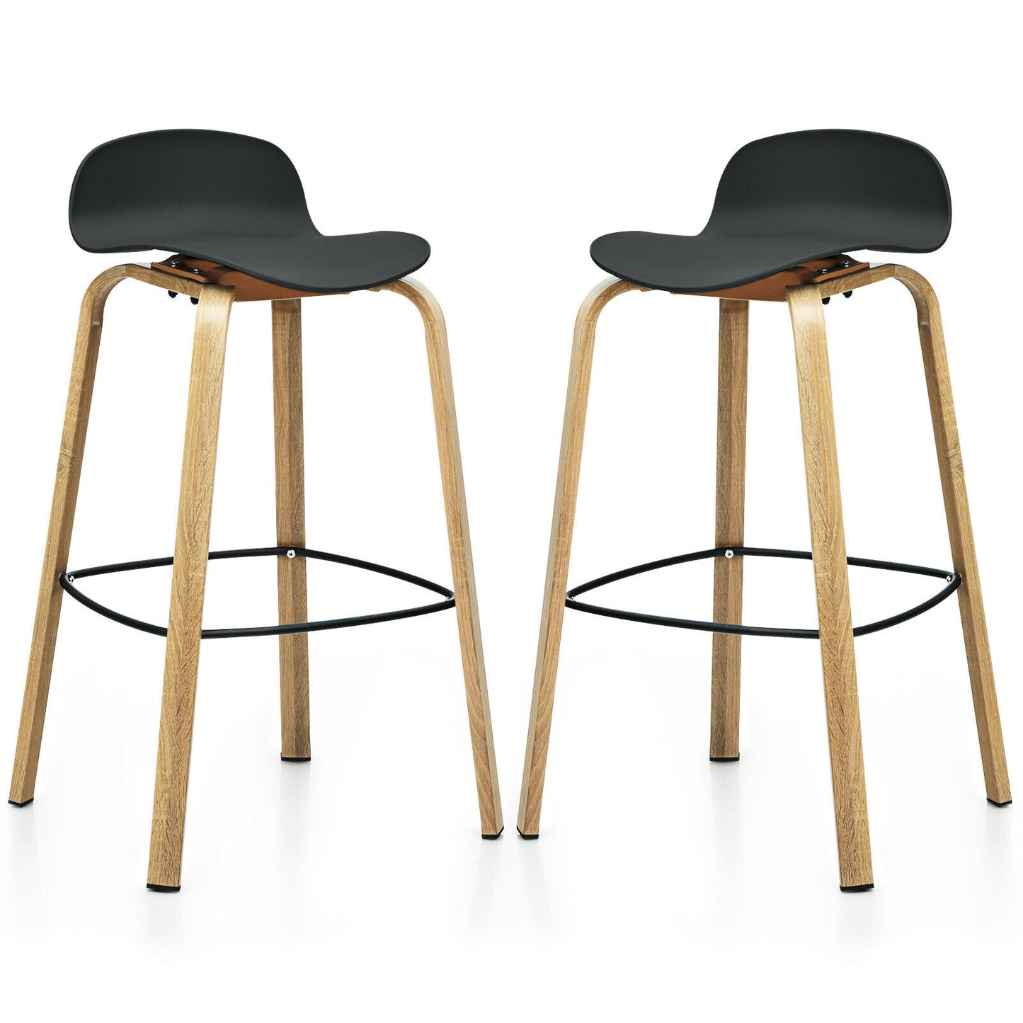 2 x Bar Chairs, High Counter Stools with Footrest-Black