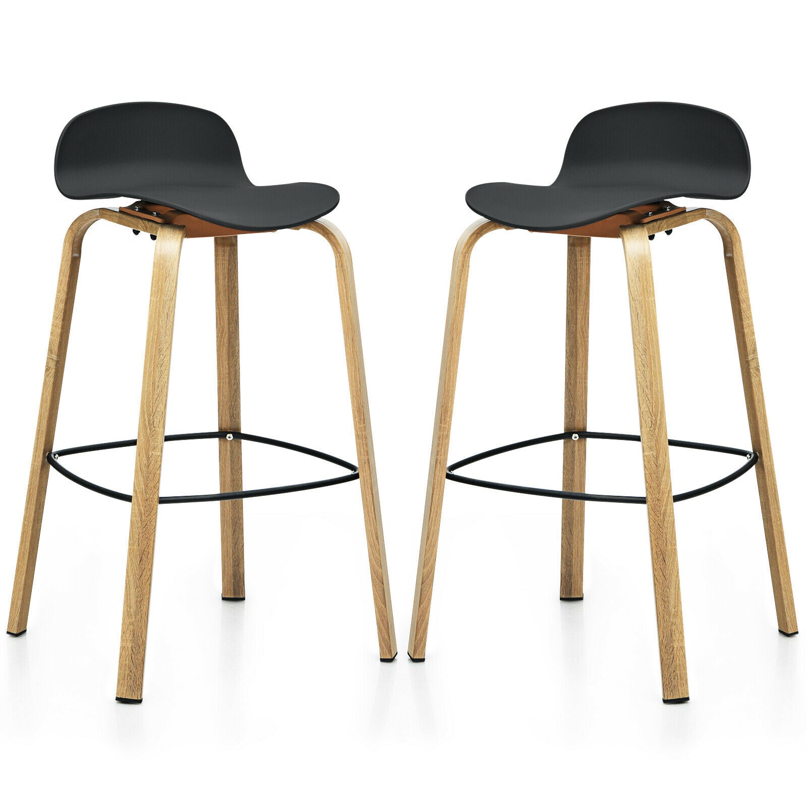 2 x Bar Chairs, High Counter Stools with Footrest-Black