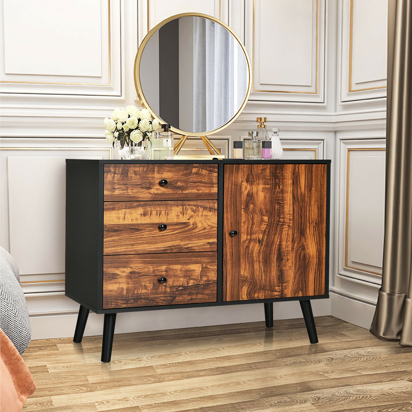 Industrial Wooden Buffet Sideboard with 3 Drawers