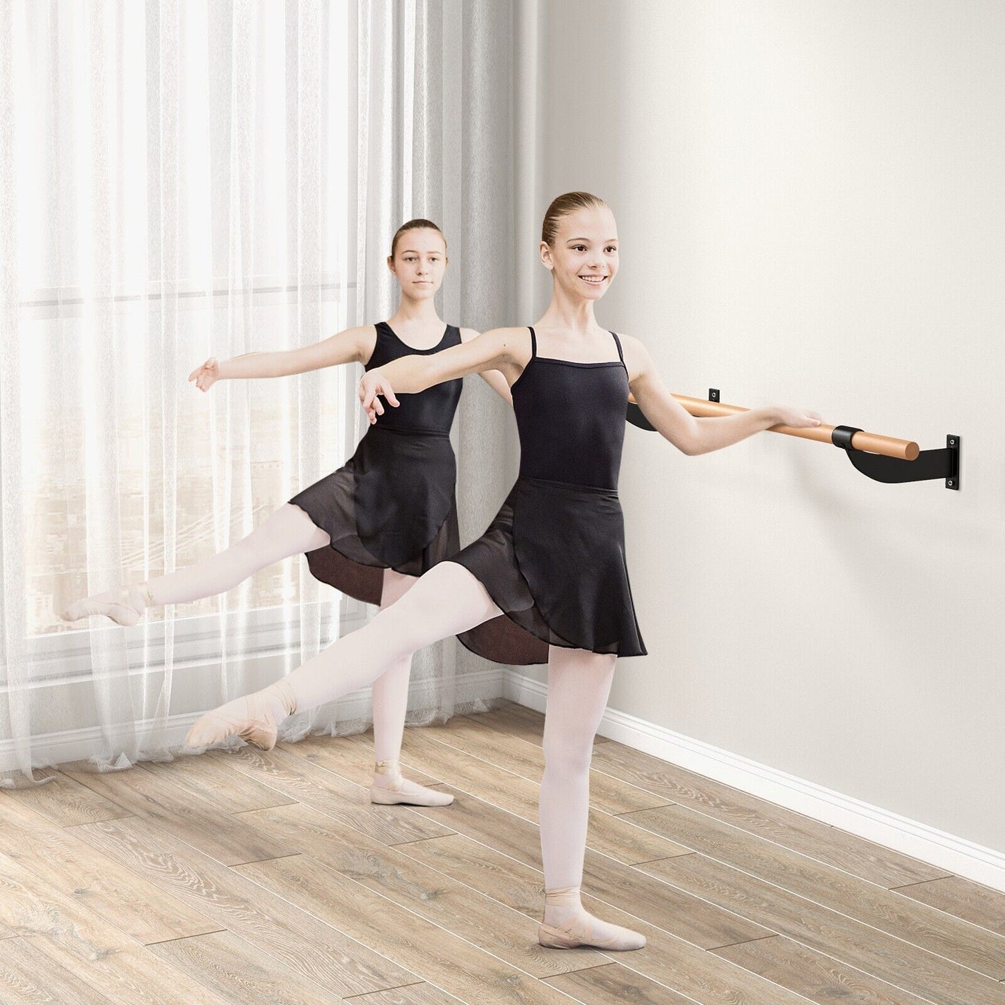 120CM Wall-Mounted Beech Wood Ballet Barre-Black