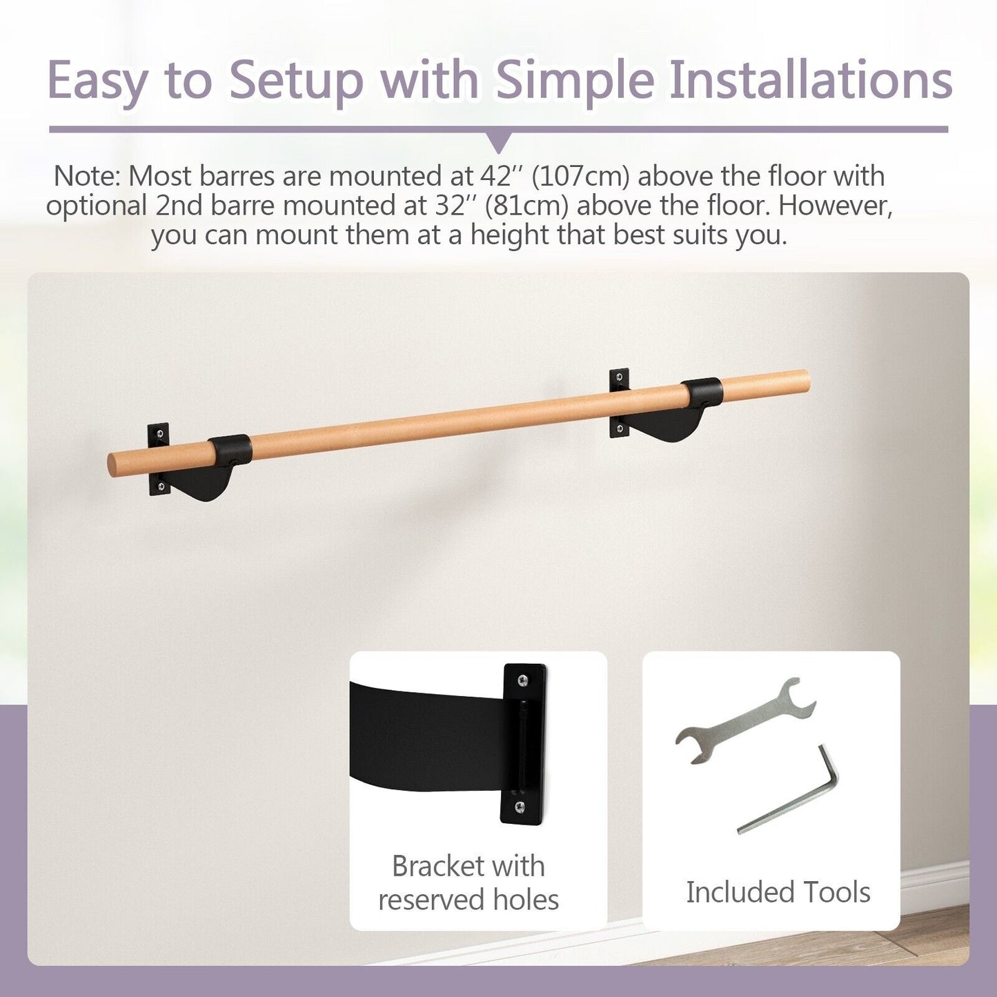 120CM Wall-Mounted Beech Wood Ballet Barre-Black