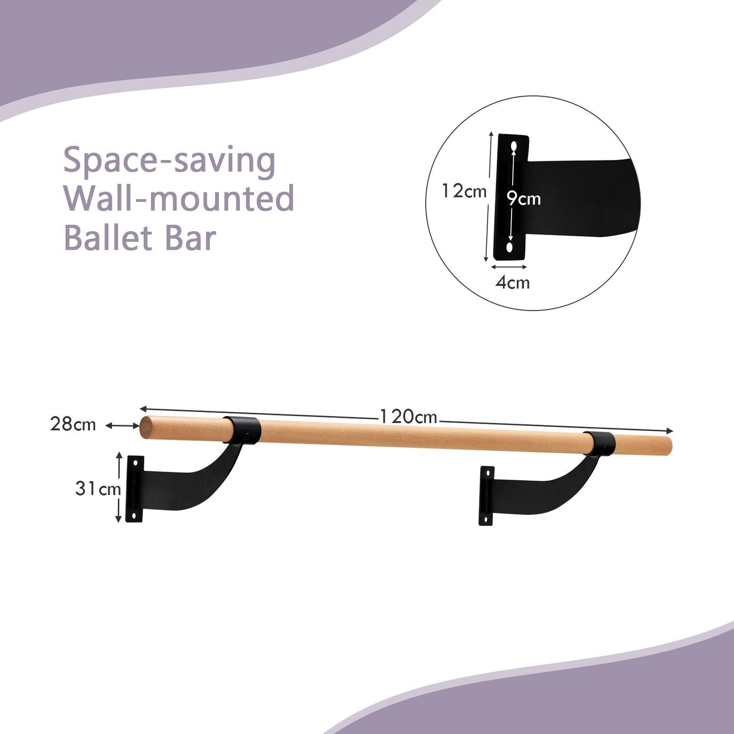 120CM Wall-Mounted Beech Wood Ballet Barre-Black