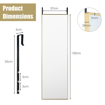 120 x 37 cm Full Length Wall Hanging Mirror with Adjustable Hook-Golden