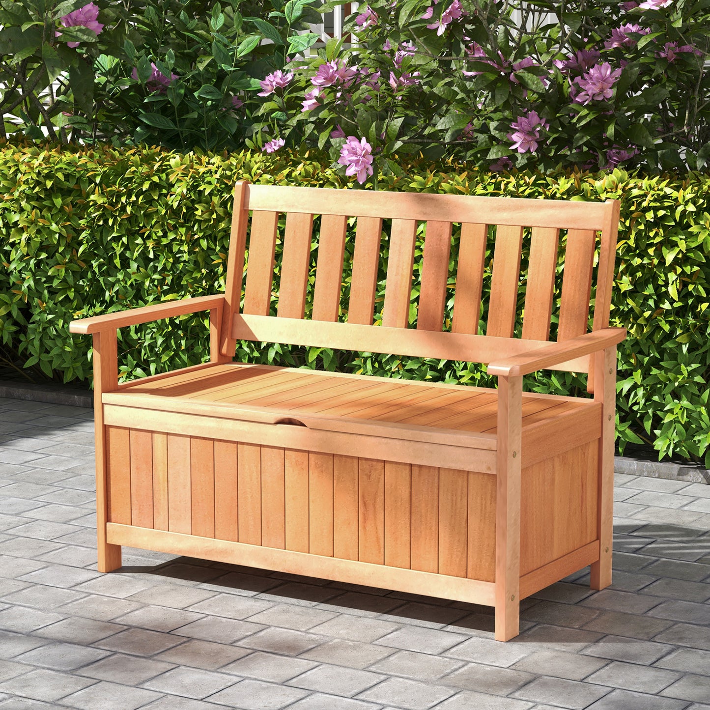 120cm Patio Storage Bench Hardwood Storage Loveseat