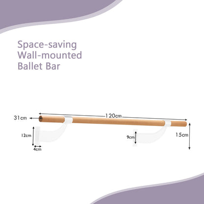 120CM Wall-Mounted Beech Wood Ballet Barre-White