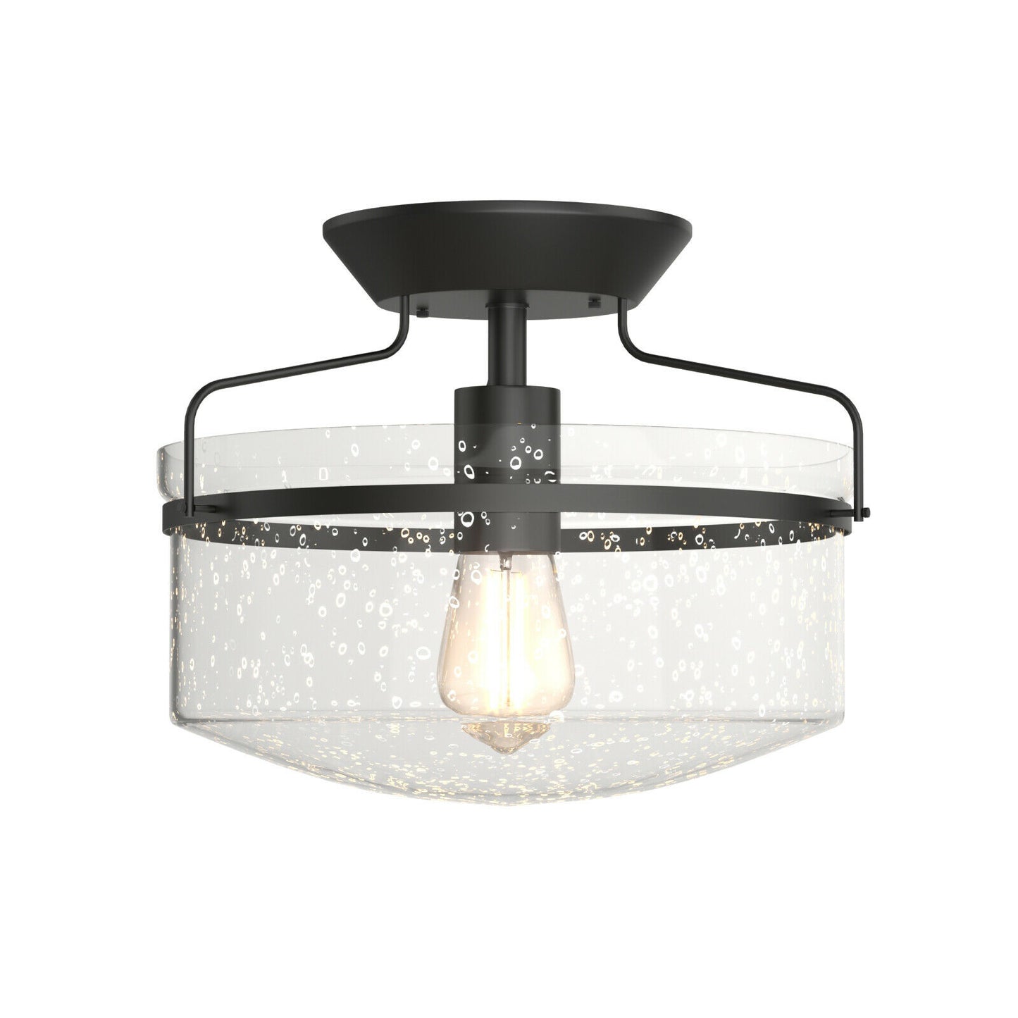 Retro Styled Ceiling Lamp with Seeded Glass Shade (E27 Bulb)