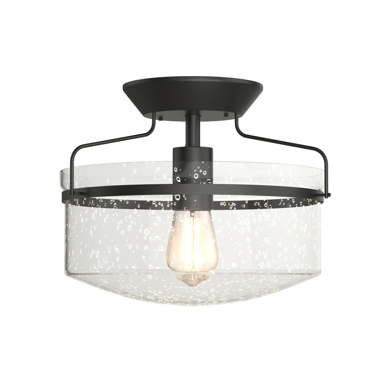 Retro Styled Ceiling Lamp with Seeded Glass Shade (E27 Bulb)
