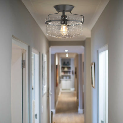 Retro Styled Ceiling Lamp with Seeded Glass Shade (E27 Bulb)