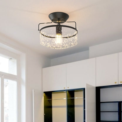 Retro Styled Ceiling Lamp with Seeded Glass Shade (E27 Bulb)