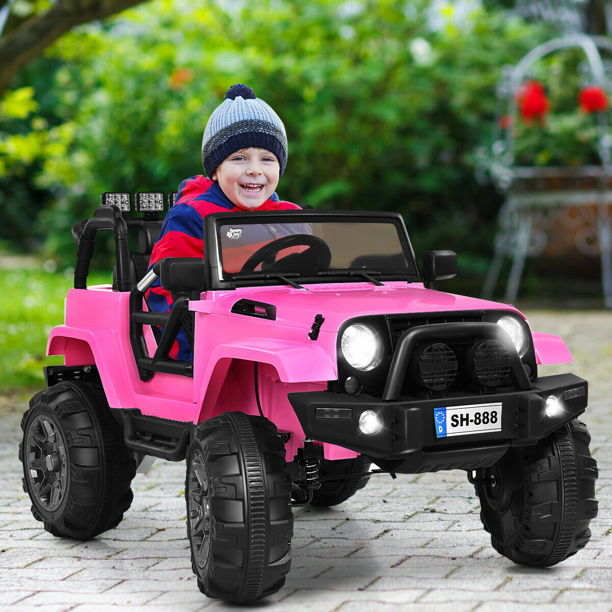 12V Kid's Ride on Truck Electric Vehicle with Light & Music-Pink