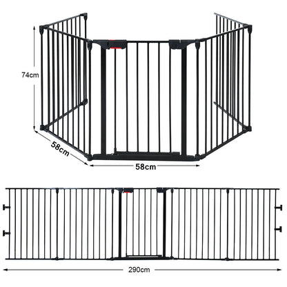 5 Panel Baby Safety Playpen Fireplace Barrier Gate Room Divider-Black