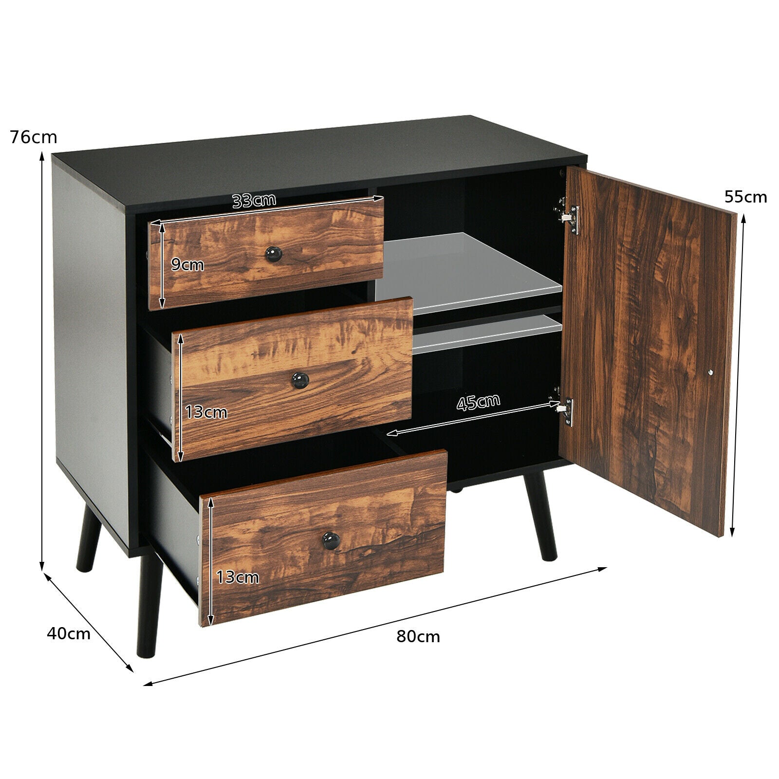 Industrial Wooden Buffet Sideboard with 3 Drawers